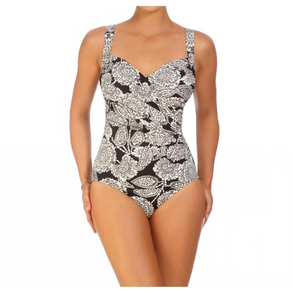 NEW SHAPE SOLVER lady lace surplice one piece swimsuit in sol black